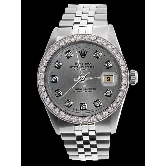 Gents Date Just Watch Gray Diamond Dial 