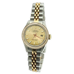 Jubilee Ss & Gold Diamond Bezel Women Watch Stick Dial Rolex Date
