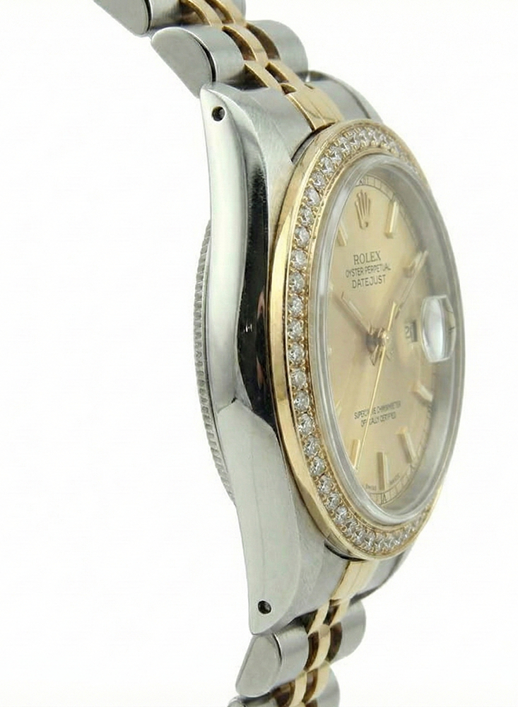 Jubilee Ss & Gold Diamond Bezel Women Watch Stick Dial Rolex Date