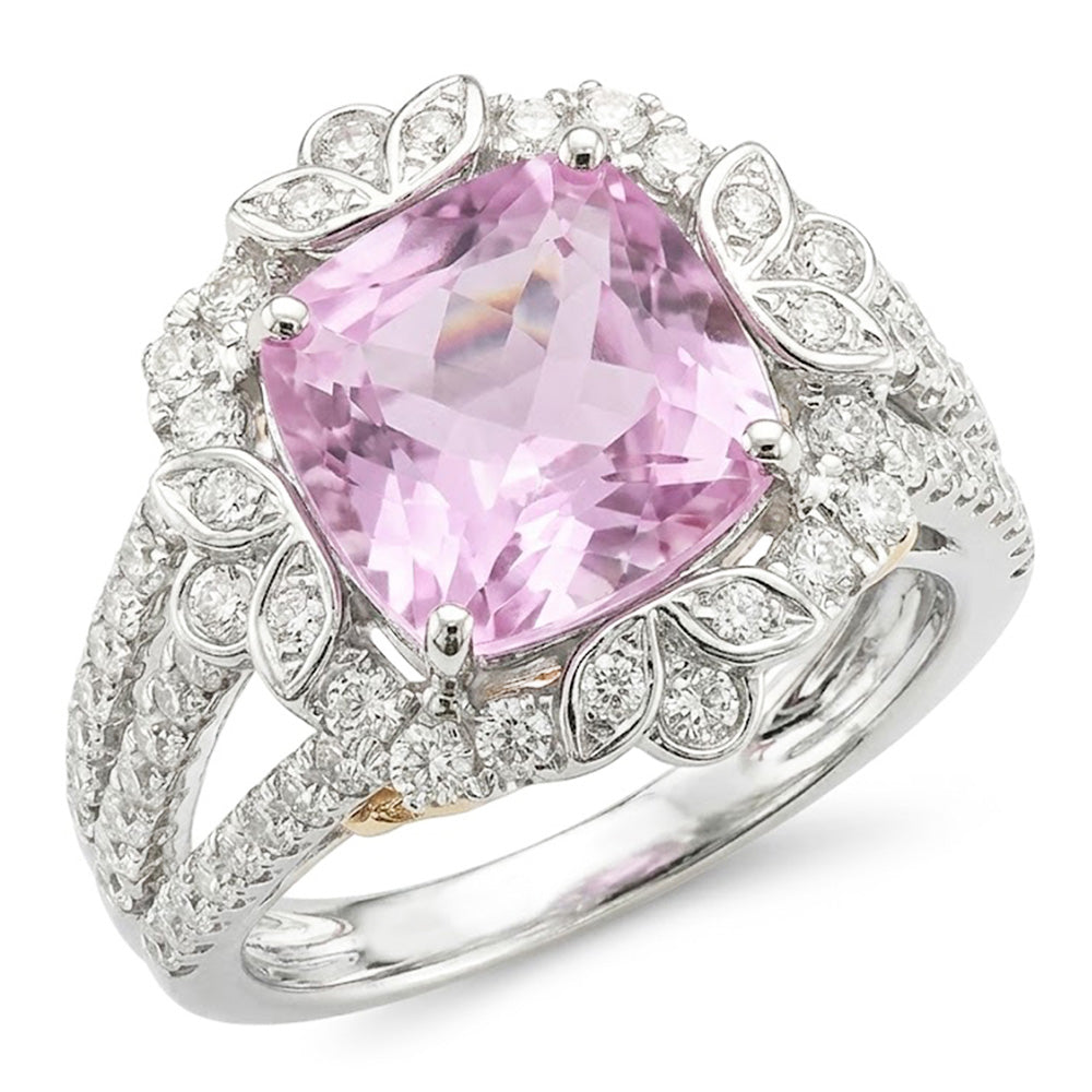Kunzite Natural Earth Mined Diamond ( Not Lab Grown ) Wedding Ring