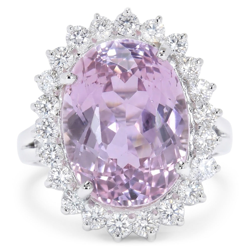 Kunzite Stone Natural Earth Mined Diamond ( Not Lab Grown ) Ring For Sale
