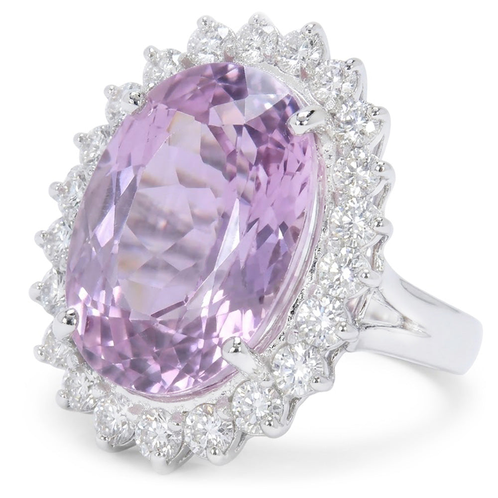 Kunzite Stone Natural Earth Mined Diamond ( Not Lab Grown ) Ring For Sale
