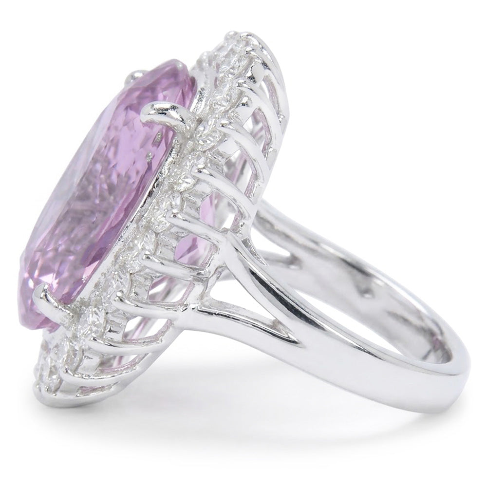 Kunzite Stone Natural Earth Mined Diamond ( Not Lab Grown ) Ring For Sale