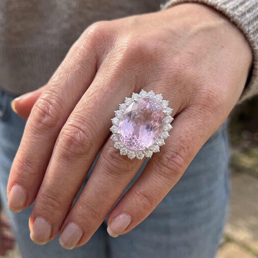 Kunzite Stone Natural Earth Mined Diamond ( Not Lab Grown ) Ring For Sale