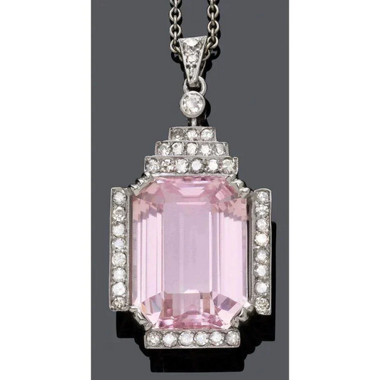 Kunzite Emerald Cut And Diamond Pendant