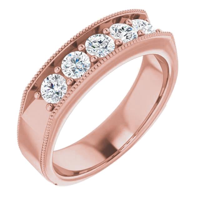 Lab Grown Diamond Comfort Fit Wedding Band 1 Ct Five Stone Milgrain Rose Gold Jewelry