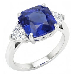 Ladies 3 Stone Ring Asscher Ceylon Sapphire & Natural Earth Mined Diamond ( Not Lab Grown )s 4.50 Carats
