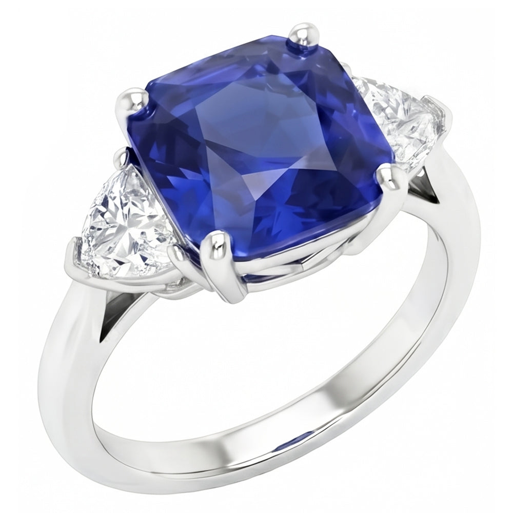 Ladies 3 Stone Ring Asscher Ceylon Sapphire & Natural Earth Mined Diamond ( Not Lab Grown )s 4.50 Carats