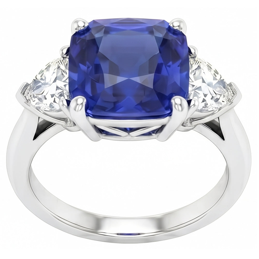 Ladies 3 Stone Ring Asscher Ceylon Sapphire & Natural Earth Mined Diamond ( Not Lab Grown )s 4.50 Carats
