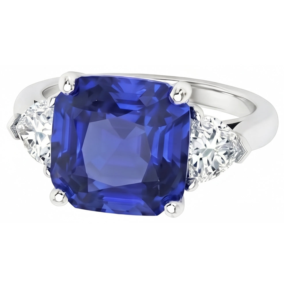Ladies 3 Stone Ring Asscher Ceylon Sapphire & Natural Earth Mined Diamond ( Not Lab Grown )s 4.50 Carats