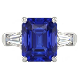 Ladies 3 Stone Sapphire Engagement Ring 2.50 Carats Baguette Natural Earth Mined Diamond ( Not Lab Grown )s
