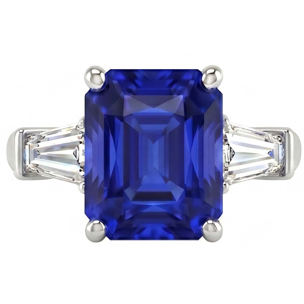 Ladies 3 Stone Sapphire Engagement Ring 2.50 Carats Baguette Natural Earth Mined Diamond ( Not Lab Grown )s