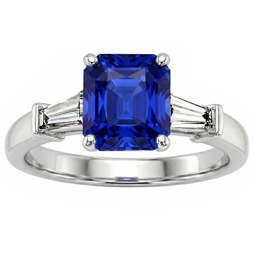 Ladies 3 Stone Sapphire Engagement Ring 2.50 Carats Baguette Natural Earth Mined Diamond ( Not Lab Grown )s