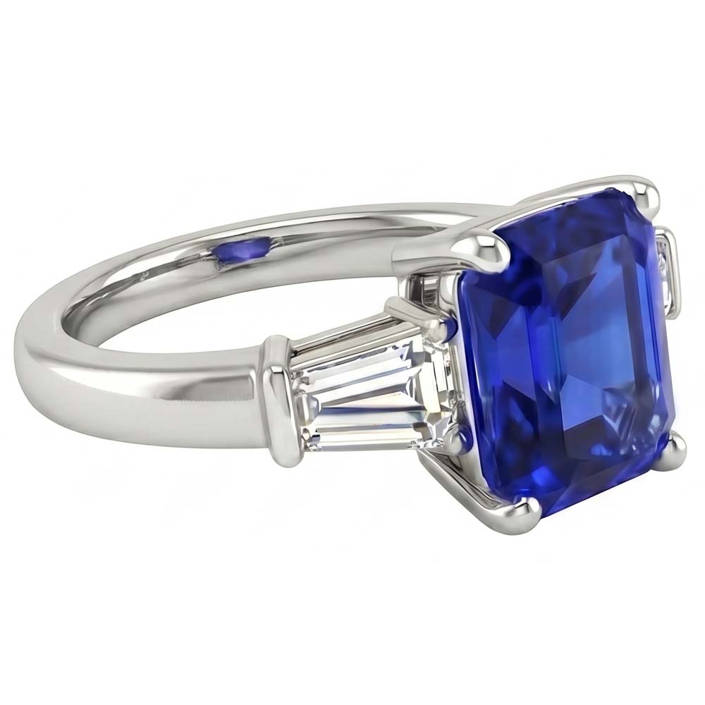 Ladies 3 Stone Sapphire Engagement Ring 2.50 Carats Baguette Natural Earth Mined Diamond ( Not Lab Grown )s