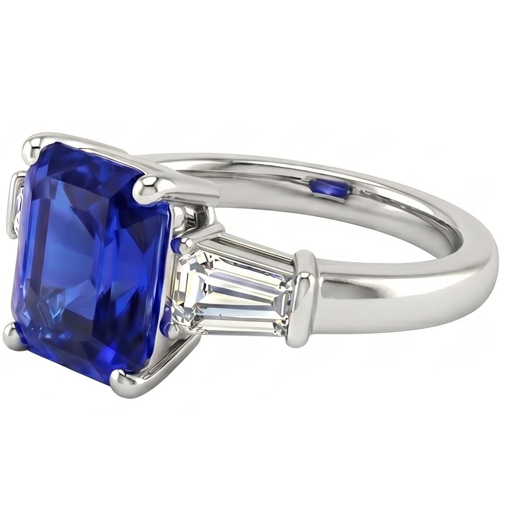 Ladies 3 Stone Sapphire Engagement Ring 2.50 Carats Baguette Natural Earth Mined Diamond ( Not Lab Grown )s