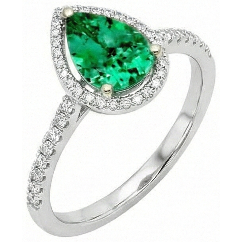 Ladies 5.25 Carats Green Emerald And Natural Earth Mined Diamond Ring White Gold 14K