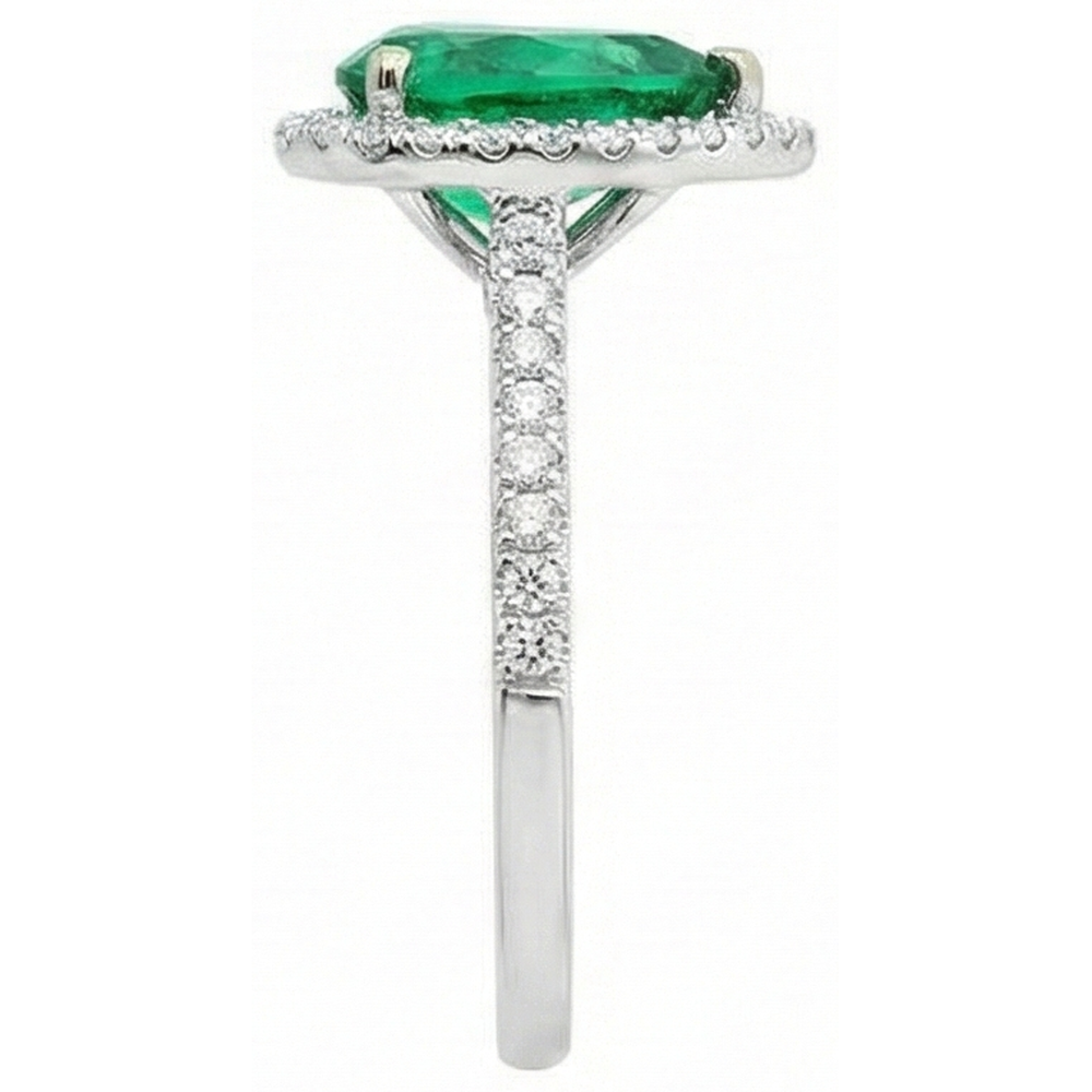 Ladies 5.25 Carats Green Emerald And Natural Earth Mined Diamond Ring White Gold 14K