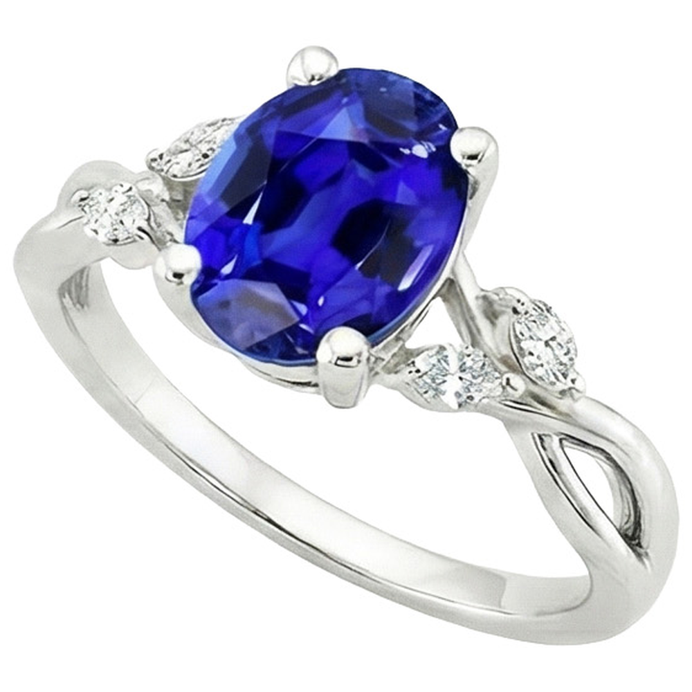 Ladies Anniversary Ring Oval Blue Sapphire & Marquise Natural Earth Mined Diamond ( Not Lab Grown ) 6 Carats