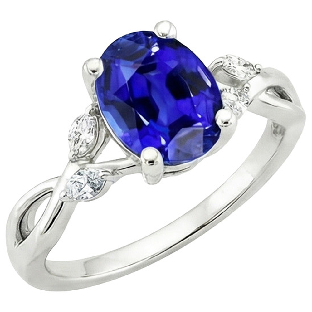 Ladies Anniversary Ring Oval Blue Sapphire & Marquise Natural Earth Mined Diamond ( Not Lab Grown ) 6 Carats