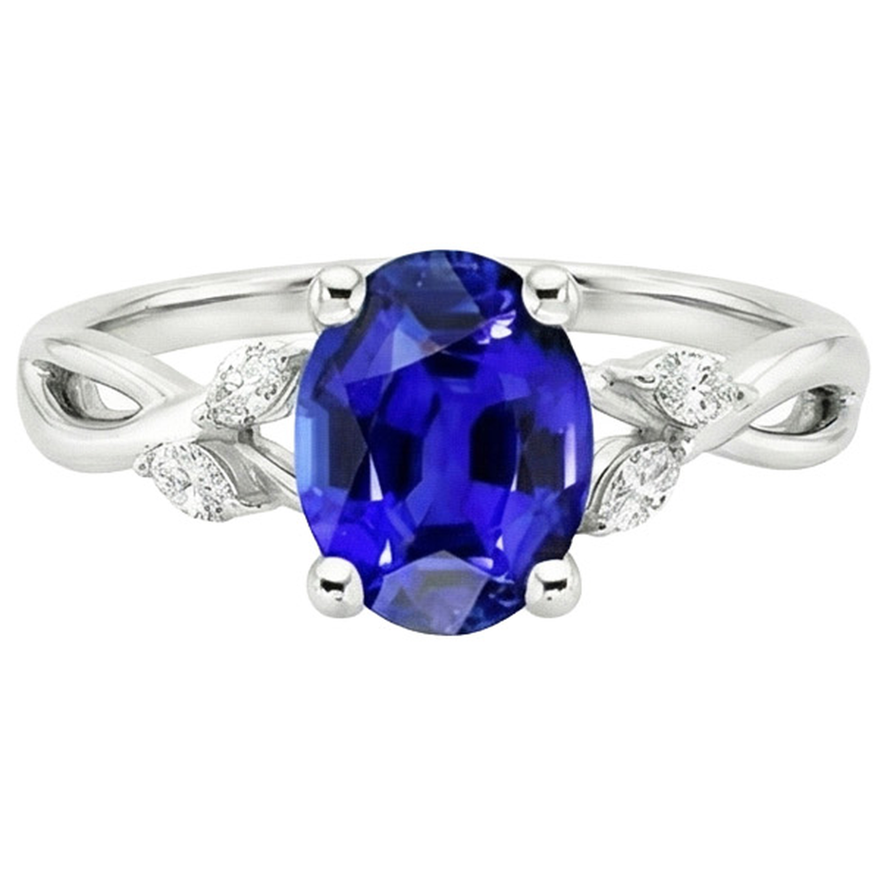 Ladies Anniversary Ring Oval Blue Sapphire & Marquise Natural Earth Mined Diamond ( Not Lab Grown ) 6 Carats