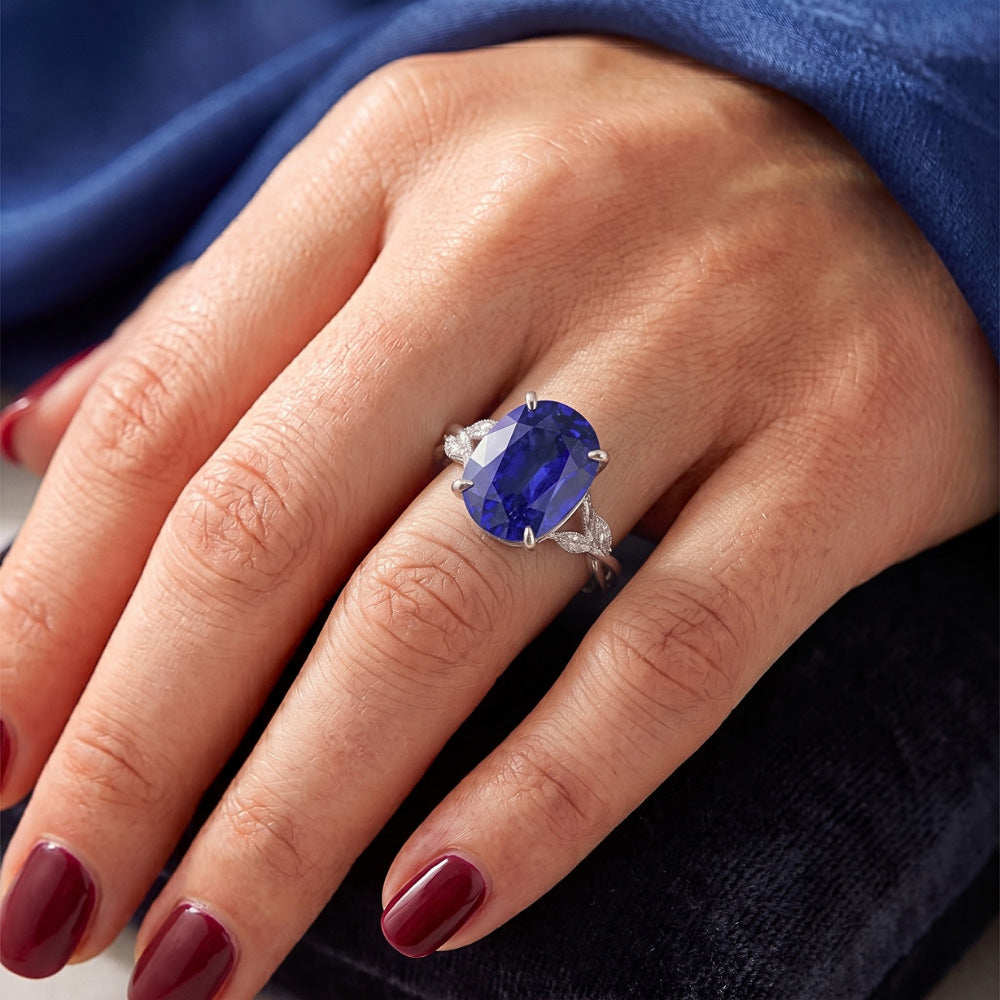 Ladies Anniversary Ring Oval Blue Sapphire & Marquise Natural Earth Mined Diamond ( Not Lab Grown ) 6 Carats
