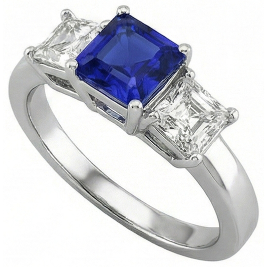 natural asscher sapphire 2ct ring front view