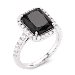 Ladies Black Diamond Ring 7 Carat Natural Radiant Halo 14K White Gold