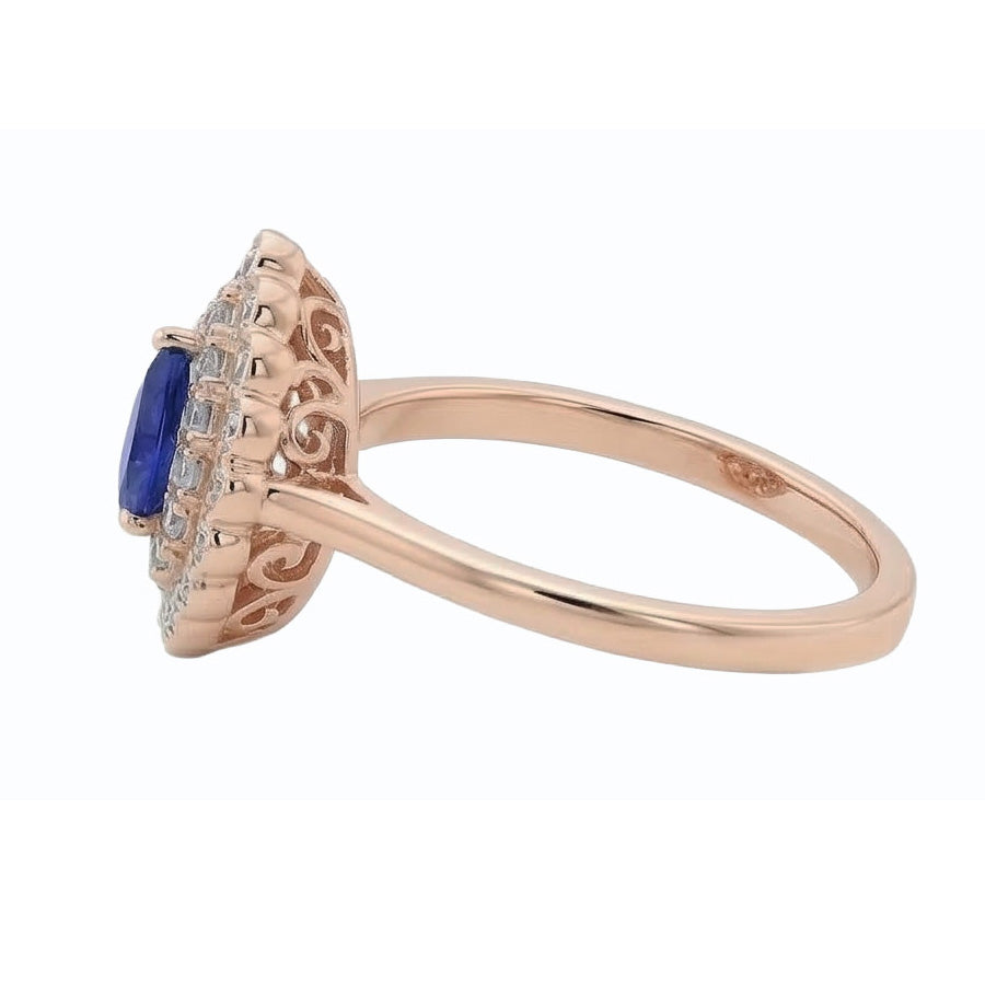 Ladies Double Halo Ring Pear Blue Sapphire & Natural Earth Mined Diamond ( Not Lab Grown )s 3.50 Carats
