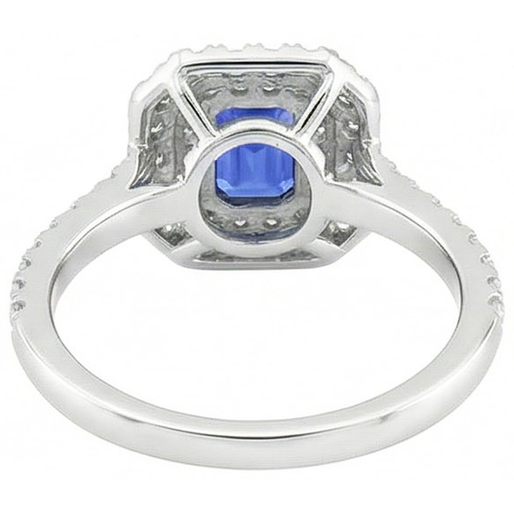 Ladies Double Halo Sri Lankan Sapphire Ring & Natural Earth Mined Diamond ( Not Lab Grown )s 3 Carats