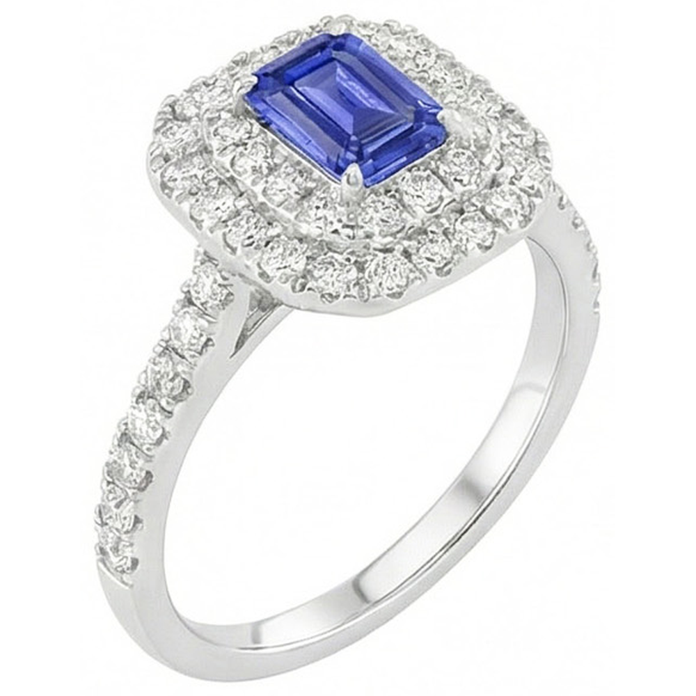 Ladies Double Halo Sri Lankan Sapphire Ring & Natural Earth Mined Diamond ( Not Lab Grown )s 3 Carats