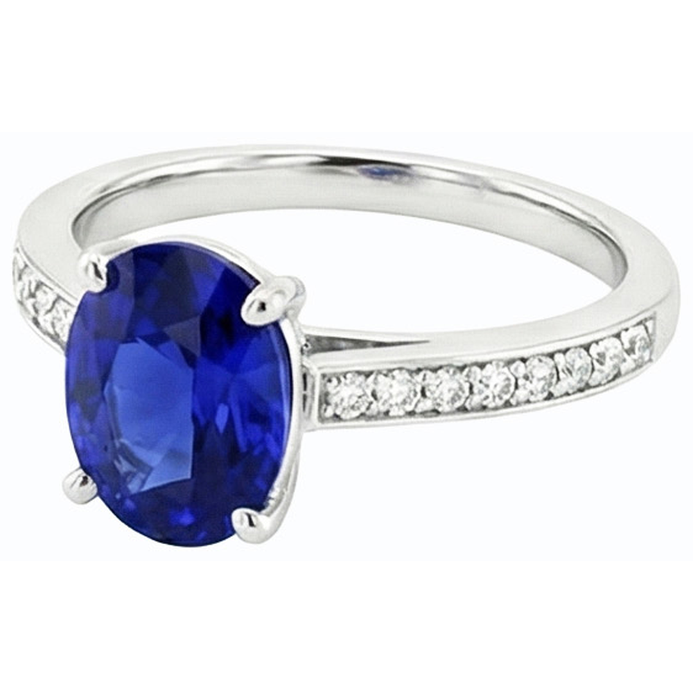 Ladies Gemstone Ceylon Sapphire Ring Channel Set Natural Earth Mined Diamond ( Not Lab Grown )s 4.50 Carats