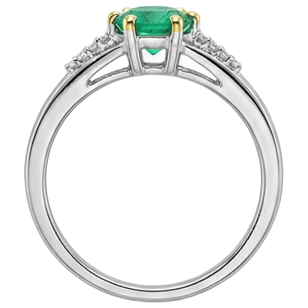 Precious Stone Ring 14K Two Tone Gold with Colombian Emerald – back view