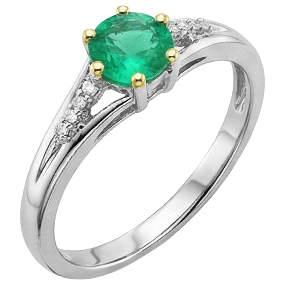 Authentic Colombian Emerald Precious Stone Ring 1 ct 14K Two Tone Gold – front view