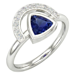 Ladies Gemstone Jewelry Trillion Bezel Set Blue Sapphire Ring 2 Carats