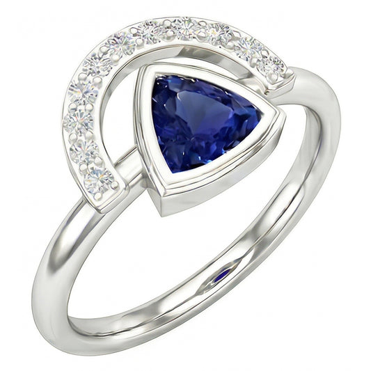 Ladies Gemstone Jewelry Trillion Bezel Set Blue Sapphire Ring 2 Carats