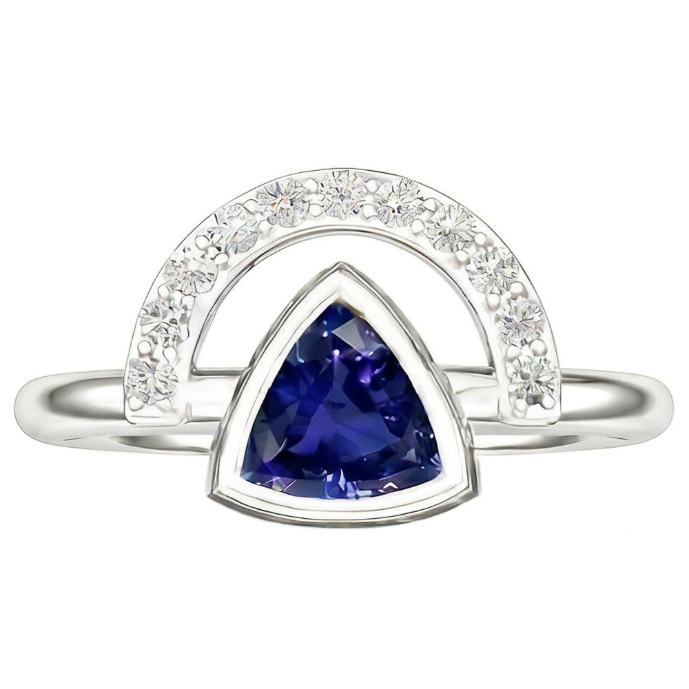 Ladies Gemstone Jewelry Trillion Bezel Set Blue Sapphire Ring 2 Carats