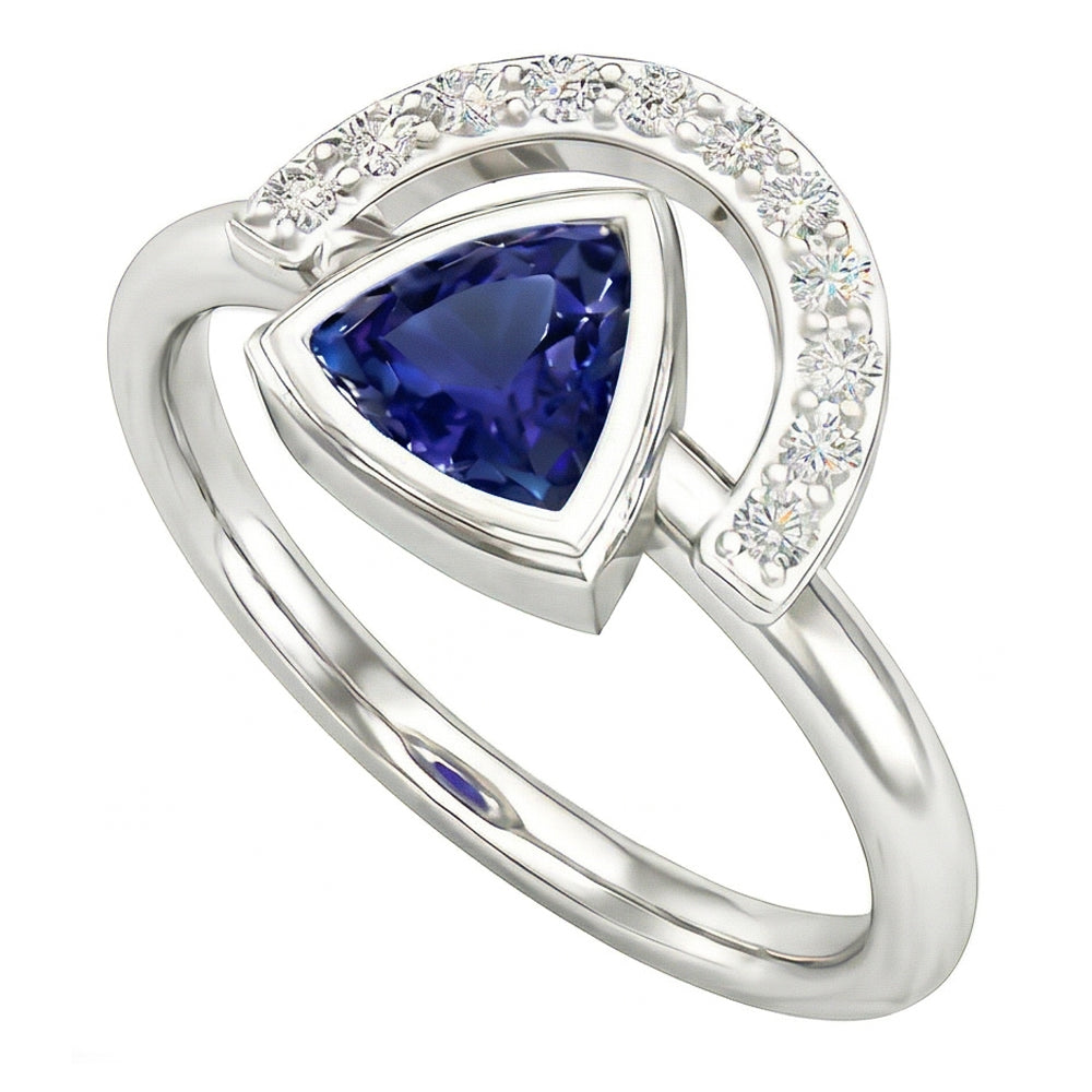 Ladies Gemstone Jewelry Trillion Bezel Set Blue Sapphire Ring 2 Carats