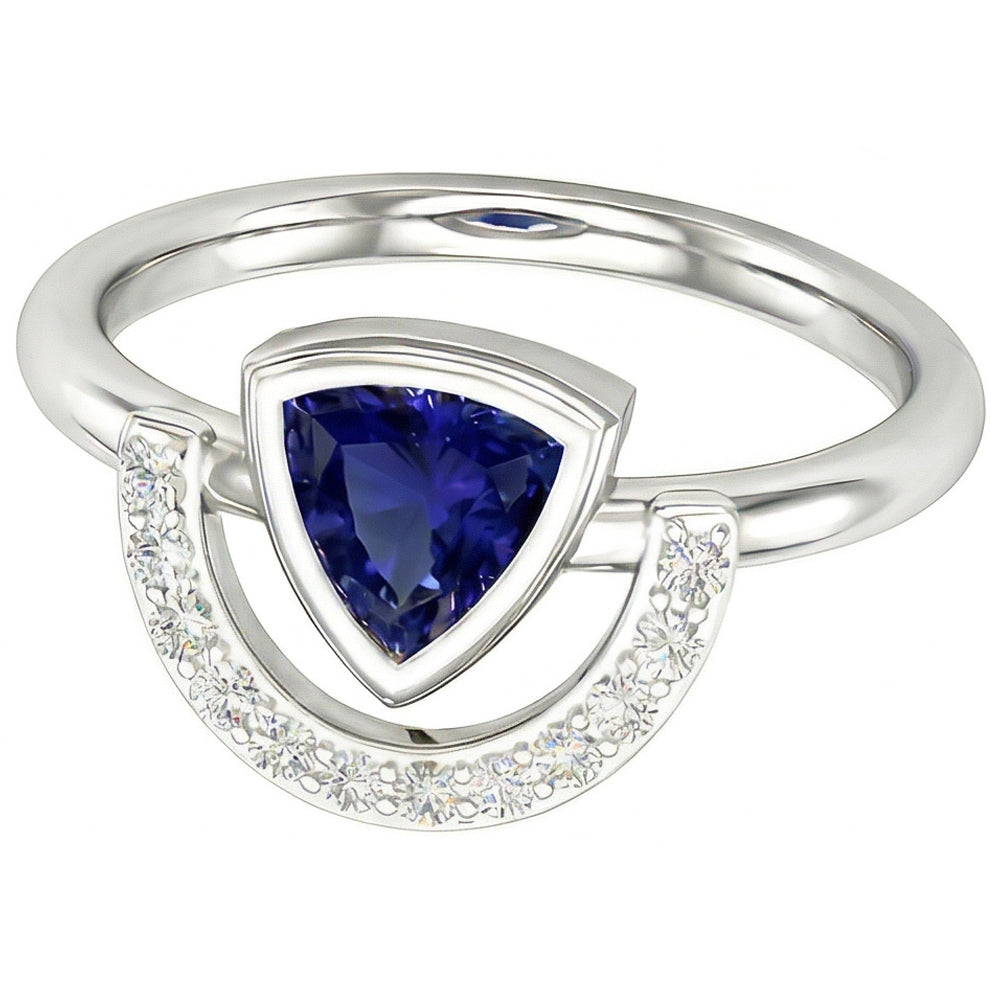 Ladies Gemstone Jewelry Trillion Bezel Set Blue Sapphire Ring 2 Carats