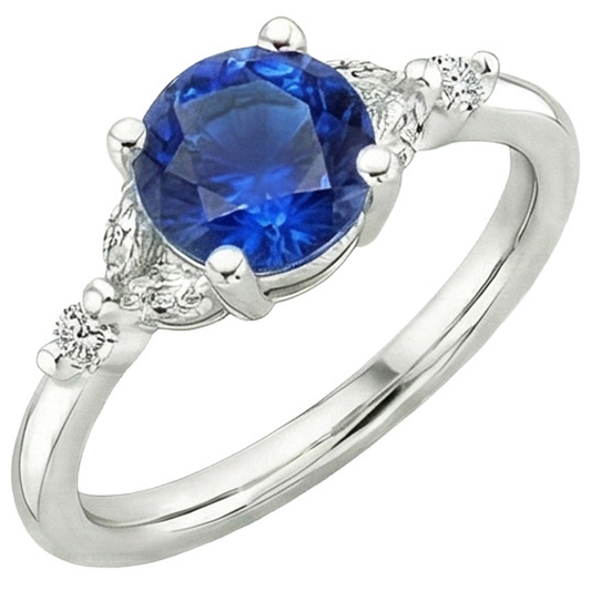 Ladies Gemstone Ring Blue Sapphire Marquise & Round Natural Earth Mined Diamond ( Not Lab Grown )s 3 Carats