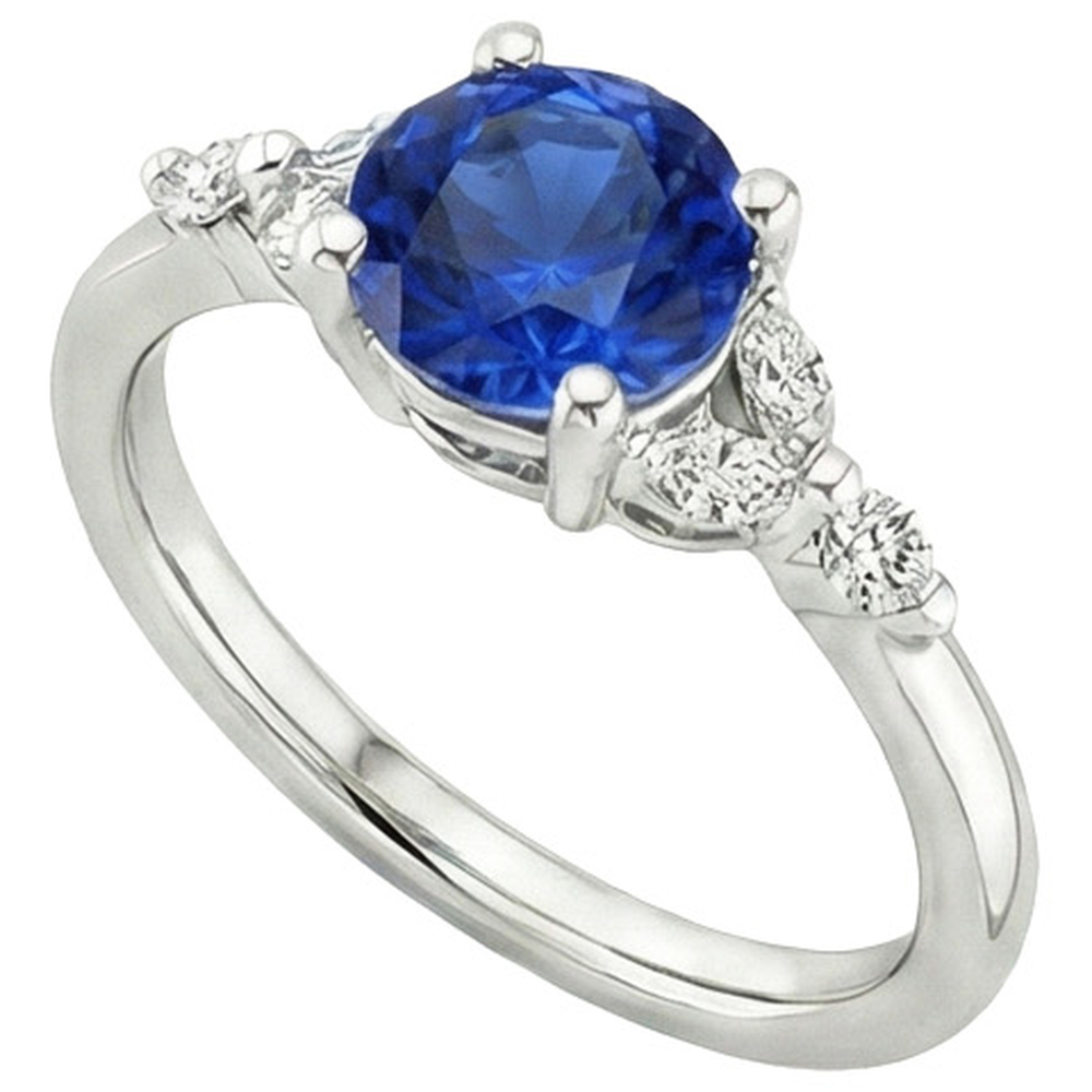 Ladies Gemstone Ring Blue Sapphire Marquise & Round Natural Earth Mined Diamond ( Not Lab Grown )s 3 Carats
