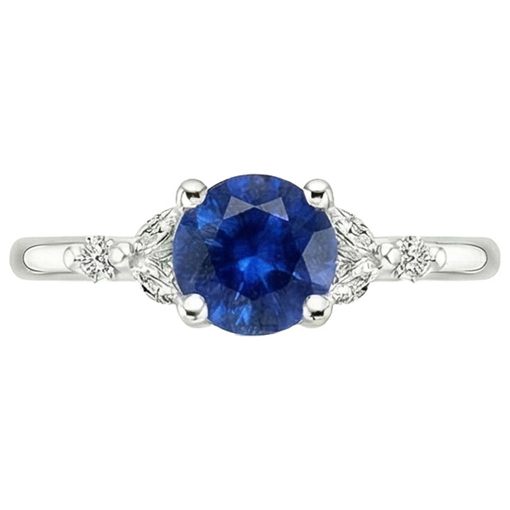 Ladies Gemstone Ring Blue Sapphire Marquise & Round Natural Earth Mined Diamond ( Not Lab Grown )s 3 Carats