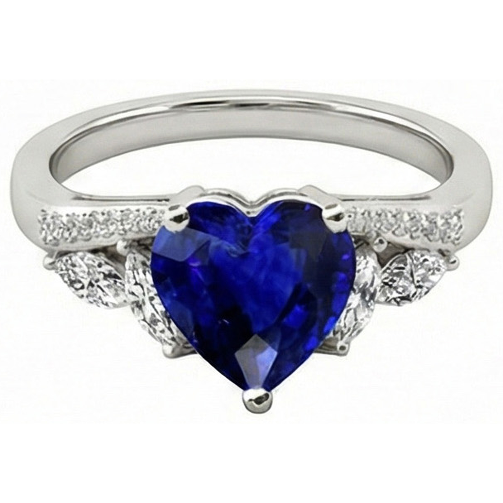 Ladies Gemstone Ring Heart Sapphire Marquise & Round Natural Earth Mined Diamond ( Not Lab Grown )s 4 Carats