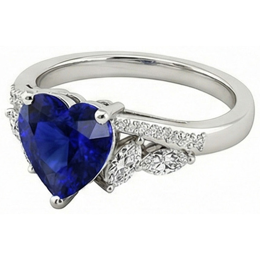 Ladies Gemstone Ring Heart Sapphire Marquise & Round Natural Earth Mined Diamond ( Not Lab Grown )s 4 Carats