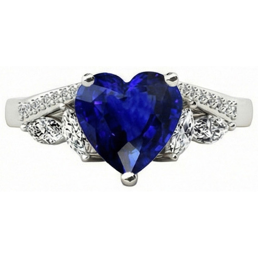 Ladies Gemstone Ring Heart Sapphire Marquise & Round Natural Earth Mined Diamond ( Not Lab Grown )s 4 Carats