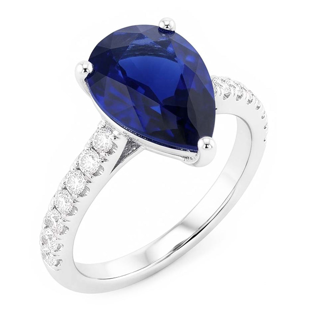 Ladies Gemstone Solitaire Ceylon Sapphire Ring With Accents 4 Carats