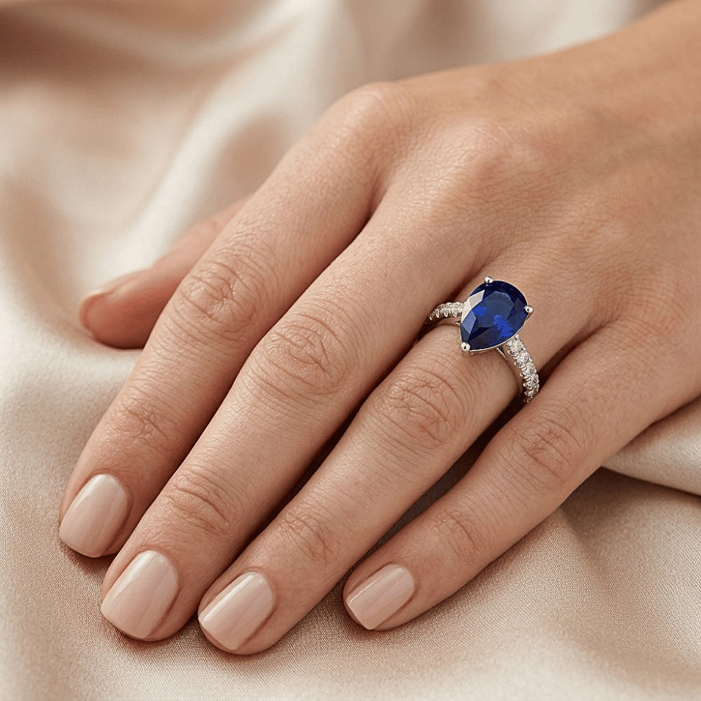 Ladies Gemstone Solitaire Ceylon Sapphire Ring With Accents 4 Carats