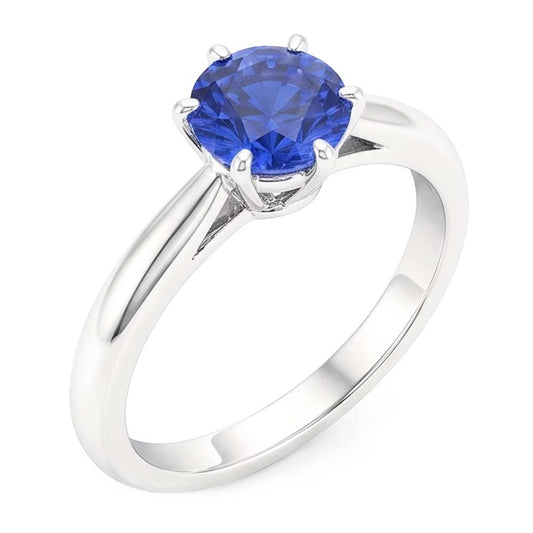 Ladies Gold Ring Blue Sapphire Solitaire 1.50 Carats Pinched Shank