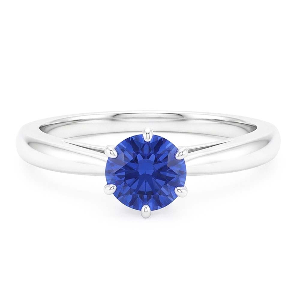 Ladies Gold Ring Blue Sapphire Solitaire 1.50 Carats Pinched Shank