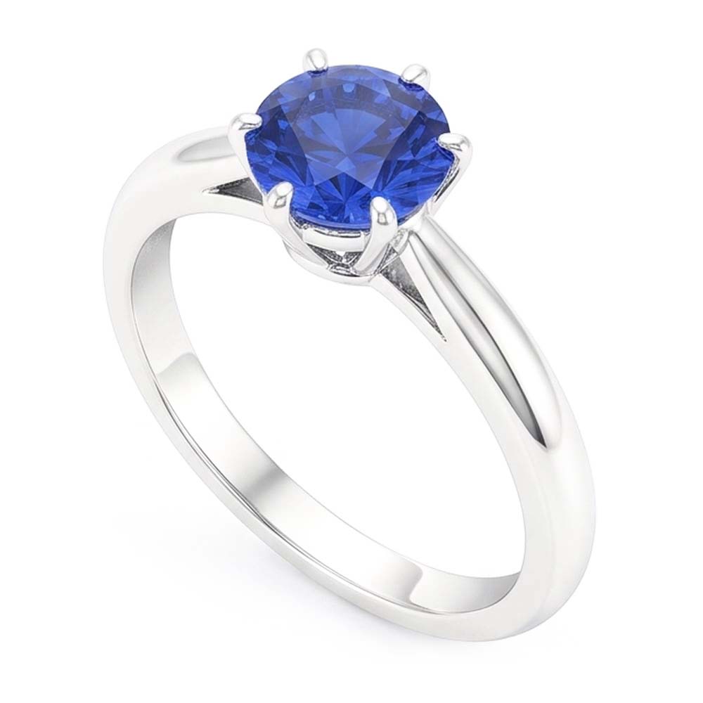 Ladies Gold Ring Blue Sapphire Solitaire 1.50 Carats Pinched Shank