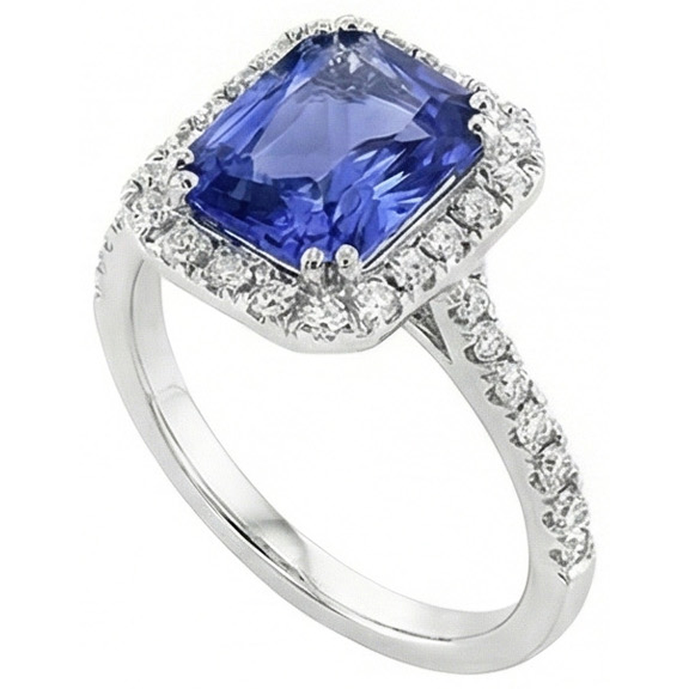 Ladies Halo Deep Blue Sapphire Ring Radiant & Natural Earth Mined Diamond ( Not Lab Grown )s 3.50 Carats